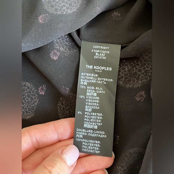 The Kooples Tutti Frutti Spots Silk Single Cold Shoulder Blouse Top size S - Picture 7 of 13